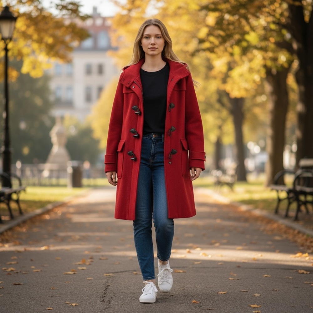 Harve Benard Classic Red Wool Hooded Toggle Coat  size 8 - Picture 14 of 15